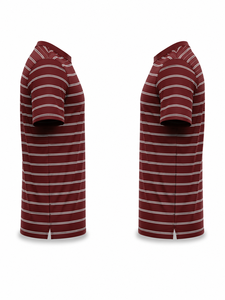 Men's Maroon Striped Short Sleeve T-<b>Shirt</b> O-Neck Regular Fit Breathable Casual Knitted <b>100</b>% <b>Polyester</b> Printed Front Logo - Product Image 4