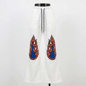 New Design <b>White</b> Embroidered Flame Flare Pants Women Casual Loose Fit Knee Length Drawstring Waist Cotton Sweatpants - Product Image 5