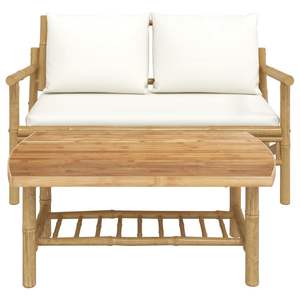 Ensemble de salon de jardin en bambou blanc crème avec coussins confortables - Product Image 3