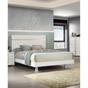 Moderno letto Queen Size 3PC Set camera da letto con LED & comodini bianco acrilico finiture materasso Ready mobili - Product Image 3