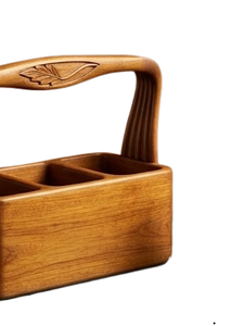 Caddy en bois sculpté à la main de haute qualité, style moderne, export Inde, décoration de table contemporaine pour la maison - Product Image 4