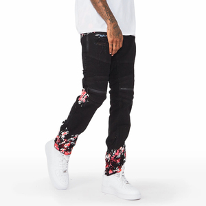 Jeans pour hommes en denim premium, coupe ajustée, style streetwear hip-hop, finition robuste, marque privée. - Product Image 5