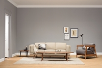Sofá Moderno Minimalista de Tres Plazas Tapizado en Tela con Patas de Metal, Duradero y Cómodo, Modelo FYND, para Apartamento, Villa, Sala de Estar