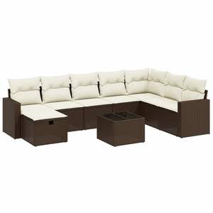 Conjunto de Sofá de Jardín de Poliratán Marrón con Vidrio Templado y Acero, Muebles de Exterior Duraderos - Product Image 2