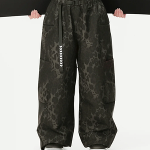 Unisex Baggy Pants Black Leopard Print Drawstring Closure Breathable Polyester Adult Style Cargo ski baggy Pants - Product Image 1