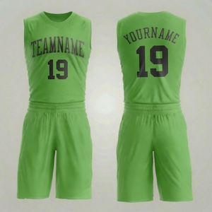 Conjunto de Uniforme de Baloncesto Verde Personalizado, Sin Mangas, Malla 100% Poliéster Transpirable, Impresión con Nombre del Equipo, Unisex para Adultos - Product Image 1