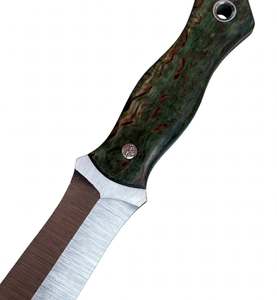 Cuchillo utilitario hecho a mano de doble tono en acero inoxidable satinado con punta de caña, mango de madera de Burl verde estabilizada, EDC - Product Image 6