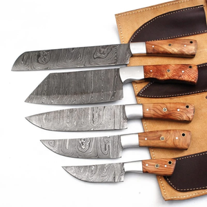 Ensemble de couteaux de chef en acier Damas, 5 pièces, ensemble de couteaux de cuisine professionnels, manche en bois fait main, vente en gros, PRESTIGE BLADES - Product Image 3