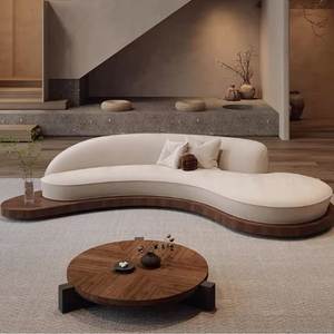 Modern Curved Fabric <b>Sofa</b> Luxury Minimalist Living Room Couch Nordic Designer Lounge <b>Sofa</b> with Wooden Base - Product Image 2