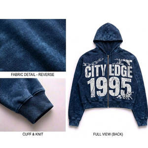 Sweat à capuche zippé pour homme, logo personnalisé, coton French Terry, impression en relief, haute qualité, lourd, vintage, effet délavé à l'acide - Product Image 3