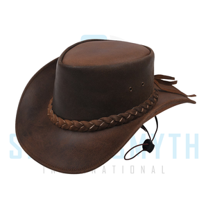 Premium Leather Cowboy <b>Hat</b> with Braided <b>Band</b> Adjustable Chin Cord for Horse Riding Western Equestrian Outdoor Wear - Product Image 2