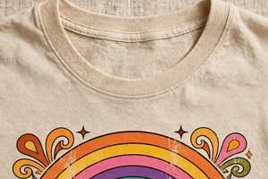 Camiseta unisex vintage de manga corta con cuello redondo, 100% algodón, suave, estilo retro, arcoíris, Good Vibes, para verano - Product Image 2