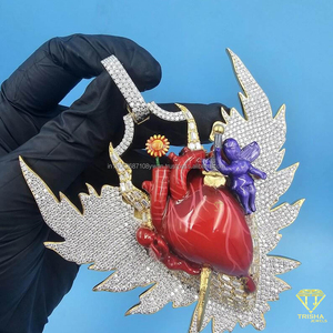 Pendentif Cœur Personnalisé avec Ailes, Sertie de Diamants VVS Cultivés en Laboratoire, en Argent Sterling 925, Bijoux Hip Hop pour Hommes - Product Image 4