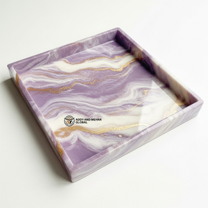 Plateau en résine personnalisé avec logo, plateau de service carré moderne décoratif, artisanat en résine marbrée personnalisé pour mariage et entreprise - Product Image 1