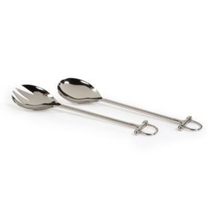 Juego de 2 elegantes cucharas y tenedores para servir con mango de cuerda trenzada, cubiertos plateados de acero inoxidable para ensalada, ¡la mejor oferta! - Product Image 6
