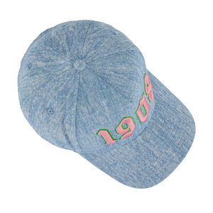 AKA <b>Light</b> Denim 1908 Snapback <b>Hat</b> Pink Embroidered Letter Blue Washed Denim Baseball Cap Adjustable Cotton Headwear Casual - Product Image 5