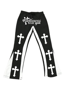 Men's Gothic Flare Pants With Cross Print <b>Elastic</b> Waist Drawstring Breathable Polyester Sweatpants Autumn Style - Product Image 1