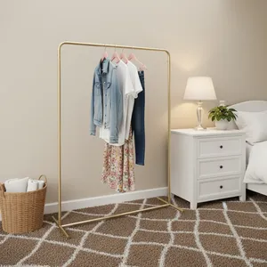 Minimalist Standing Clothing Organizer Rectangle Aluminum Metal <b>Rack</b> Single Tier for Wardrobe Space Saving Design - Product Image 5