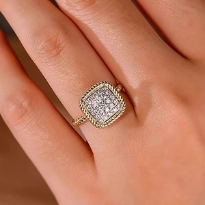 CAOSHI OEM Luxury Square Shaped Round Cubic Zirconia Twist <b>Finger</b> <b>Ring</b> Two Tone Plated Women Wedding Engagement CZ <b>Rings</b> Jewelry - Product Image 3