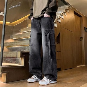 Autumn New Men's <b>Cargo</b> <b>Pants</b> Loose Jeans Multi Pocket <b>Work</b> Wearing Jeans Street Hip Hop Straight Wide Leg Autumn Style Custom - Product Image 2