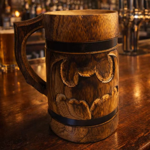 Classical Vintage Wine Mug with Handle Wood <b>Work</b> Handicraft Natural Wood Beer Tea Coffee <b>Cup</b> Mug From India <b>for</b> Party - Product Image 1