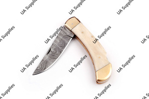 Hand Forged High Quality Damascus Steel Drop Point Folding <b>Knife</b> Wood <b>Handle</b> Leather Sheath Foldable Outdoor EDC OEM Best Price - Product Image 5