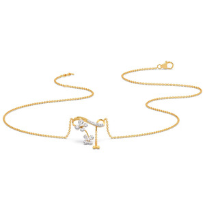 Floral Ribbon Drop Diamond <b>Necklace</b> with Twin Blossom Accents and <b>Delicate</b> Hanging Charm Design - Product Image 4