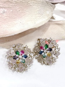 Luxury Gold Plated Flower <b>Stud</b> <b>Earrings</b> With <b>Crystal</b> Rhinestones For Women Party Wear Collection - Product Image 5
