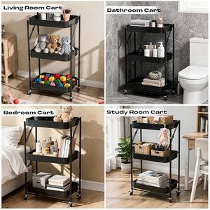 Carrito de Almacenamiento Metálico de Tres Niveles con Ruedas para Organizar Juguetes en la Sala de Estar, Diseño Moderno Rectangular - Product Image 6