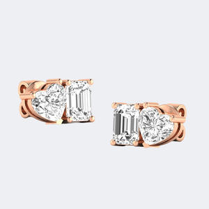 2.00CTW Heart <b>Emerald</b> Diamond Toi Et Moi <b>Stud</b> <b>Earrings</b> 14k Gold Lab Grown D Color VVS Two Stone Jewelry for Women - Product Image 2