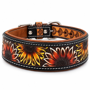 Collier pour chien en cuir fait main, motif floral western, réglable, avec quincaillerie durable |   Collier pour chien en cuir véritable peint à la main - Product Image 1