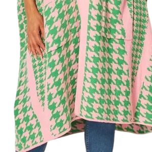 Cárdigan rosa y verde con estampado de pata de gallo para mujer, abrigo largo de punto con frente abierto, ropa exterior de moda, informal y elegante, para llevar en capas. - Product Image 4
