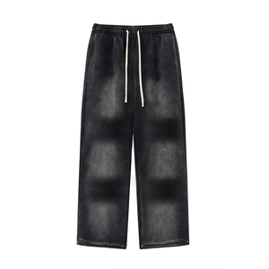 Pantalones de chándal de pana lavada negros para hombre, con cintura elástica y cordón, joggers casuales transpirables de peso medio para otoño, joggers de algodón - Product Image 1