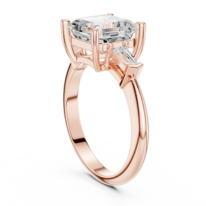 Anillo de compromiso de plata con banda de media eternidad de triple piedra, con halo de corte brillante de alta calidad, elaborado en oro rosa macizo de 14k - Product Image 4