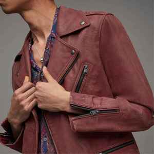 Blouson de motard en cuir vieilli de qualité supérieure pour homme, coupe ajustée, bordeaux, style streetwear, fermeture éclair asymétrique, vêtement d'extérieur punk - Product Image 4