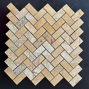 Lemon Yellow Herringbone Pattern Marble <b>Mosaic</b> Tile Polished 8mm Thick Modern Interior Wall Bathroom Water Resistant - Product Image 2