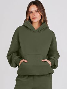 Women's Olive Green Eco-friendly 100% Cotton Hooded Tracksuit Set Full Sleeve Solid Color Casual Regular Fit <b>Sweatshirt</b> Pants - Product Image 6