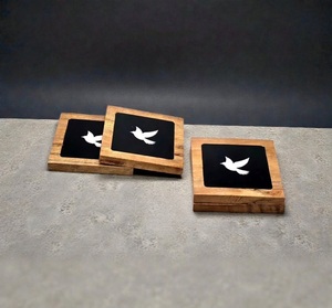 Luxury Style Wooden Tea Coaster Set With Bark Design Heat Resistant Non-Slip <b>Square</b> Mats & Pads <b>Placemat</b> At Best Price - Product Image 2