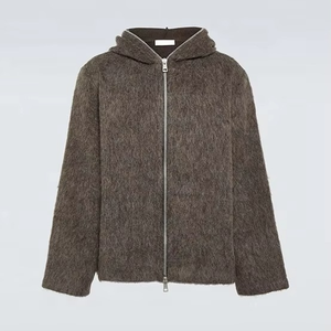 Veste à capuche unisexe en laine coupe classique avec fermeture éclair, imprimé numérique, teinture en fil, couleur unie, décontractée, pour l'hiver - Product Image 2