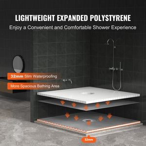 Kit per Doccia Moderno 183x183 cm in EPS Leggero con Scarico Centrale da 16 cm, 2 Chiusure Impermeabili, Installazione Doccia Conveniente - Product Image 3