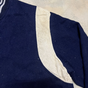 Custom <b>Jacket</b> Letterman Varsity Bomber <b>Jacket</b> Cream Real Leather Arms Navy Blue Wool~L - Product Image 4