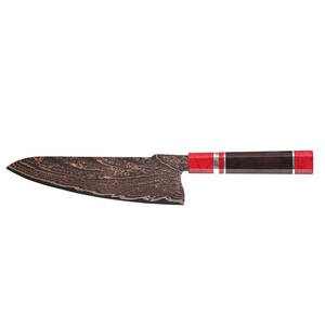 Couteau Santoku de luxe en acier Damas cuivré avec manche en bois équilibré pour la préparation et la découpe des aliments en cuisine professionnelle - Product Image 2