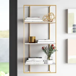 Étagère Murale Flottante Moderne en Métal Doré à 3 Niveaux, Support de Présentation Blanc pour Salle de Bain, Salon, Chambre à Coucher – Vente en Gros - Product Image 5