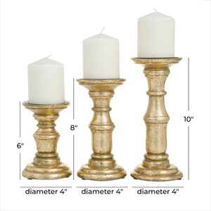 Ensemble élégant de 3 bougeoirs dorés vintage, finition vieillie, forme ronde, pour mariage et décoration intérieure, style luxueux - Product Image 3