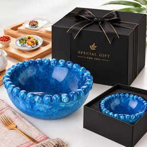 Resin <b>Blue</b> Polished Vintage Eco-Friendly Salad Serving <b>Bowl</b> Dessert Fruit Candy Plate for Restaurant Dining - Product Image 4