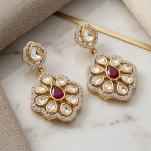 Conjunto de Colgante Moderno de Plata 925 con Kundan y Polki, Piedra Moissanita, Joyería Nupcial Tradicional Dorada, Joyería de Boda para Mujer - Product Image 6