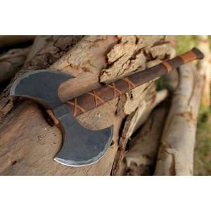 Hacha Vikinga Nórdica de Doble Filo, Forjada a Mano, de Acero al Carbono Industrial, con Mango Envuelto en Cuero, Gran Venta - Product Image 2