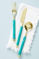 Ensemble de couverts polis en argent, ensemble de 24 pièces Unique fait à la main, avec ombré jaune citron en émail à manche Long
