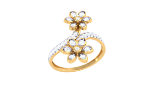 Bague d'anniversaire de luxe en or avec deux fleurs et diamants, motif floral entrecroisé pour femme - Product Image 2