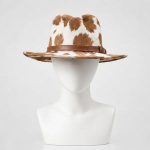 Sombrero de vaquero con estampado de vaca, unisex, para adultos, informal, para exteriores, estilo primavera-verano, con banda de cuero - Product Image 1